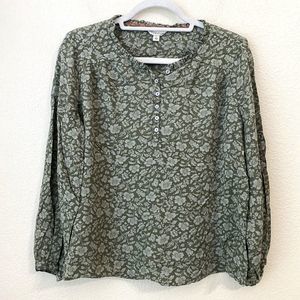 Frye and Co Blouse Top Womens Large Floral Peasant Green Popover